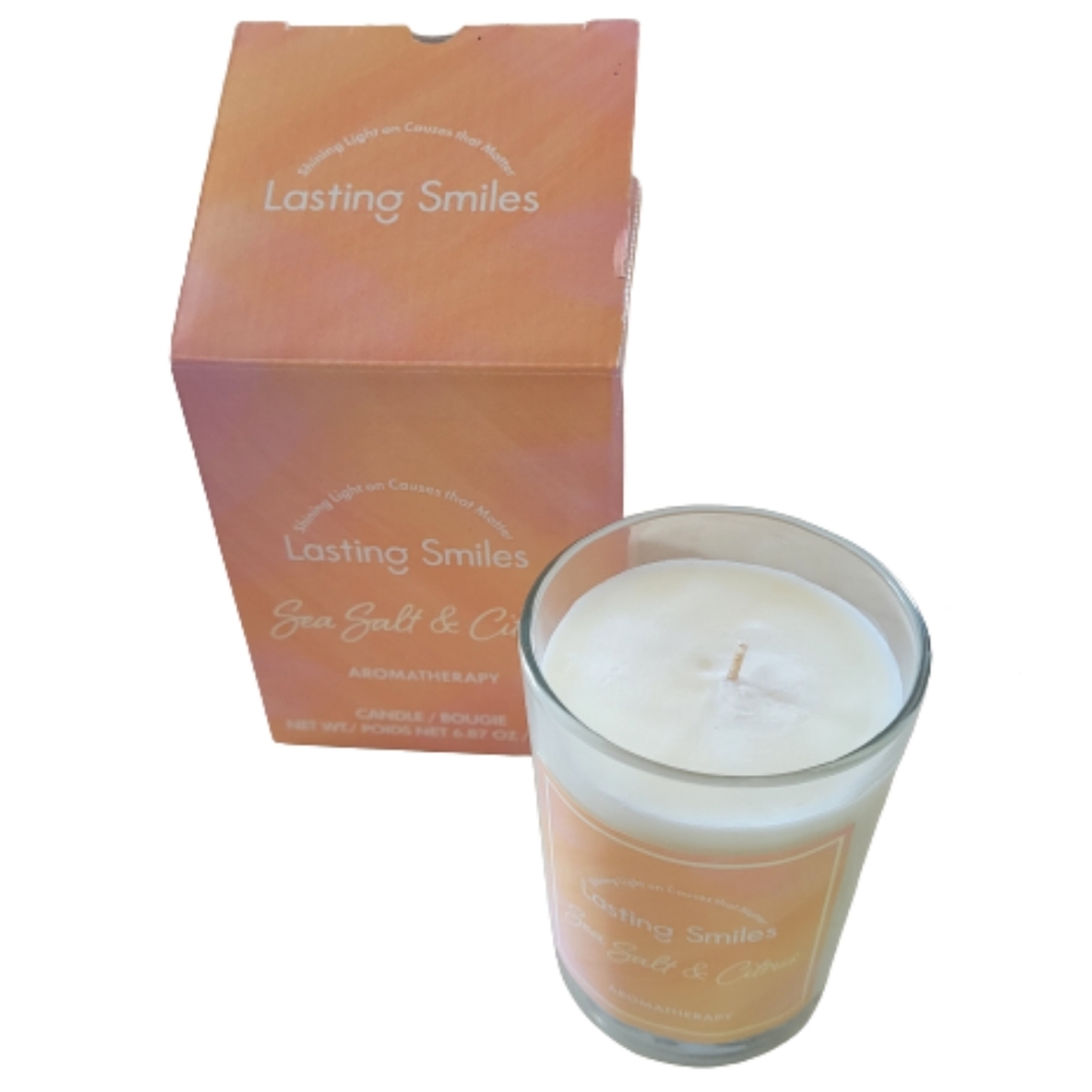 Lasting Smiles Candle  Sea Salt and Citrus  Soy Blend  6.87 OZ  Aromatherapy NEW